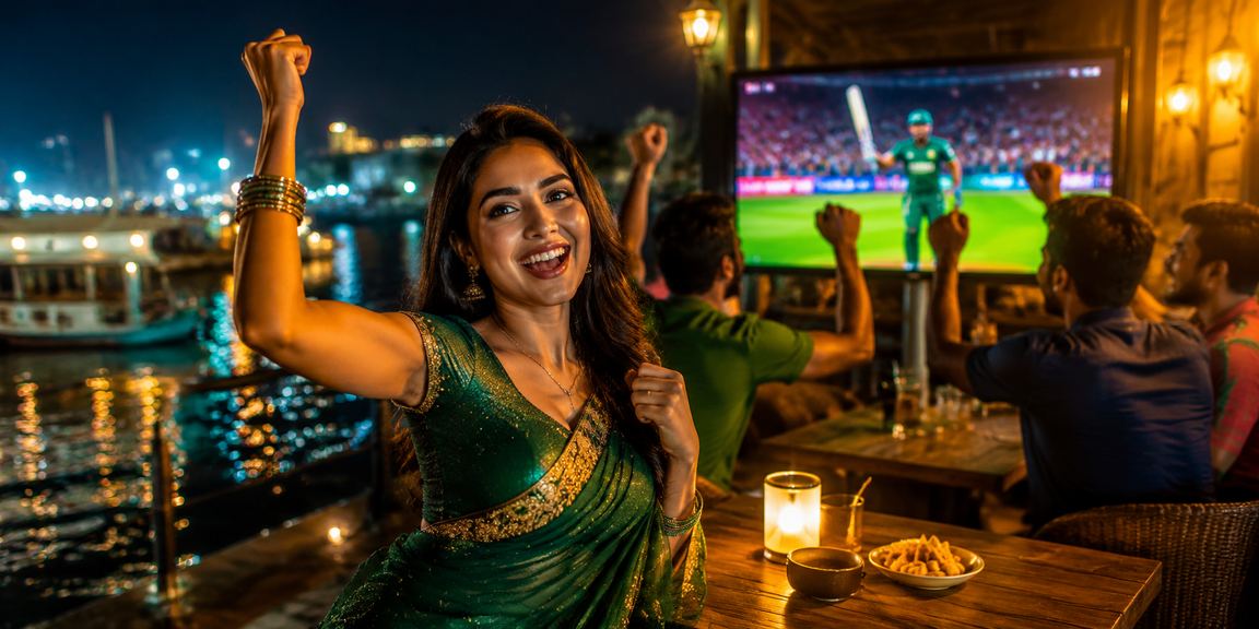 বরিশালে শাড়ি পরা একজন নারী মোবাইলে ক্রিকেট বেটিং দেখছেন