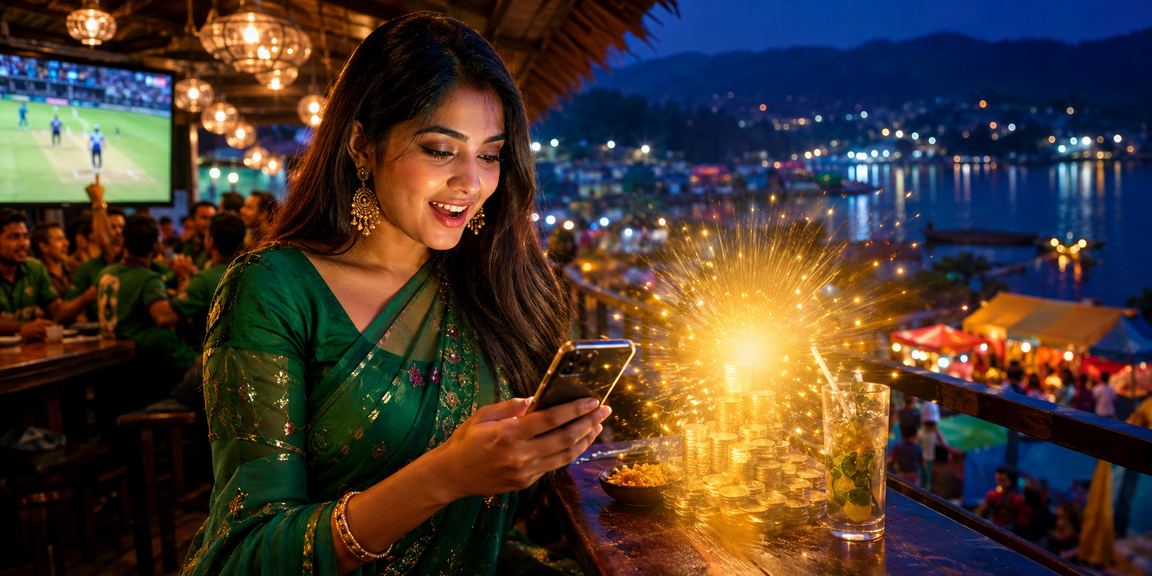 রাঙামাটিতে শাড়ি পরিহিতা নারী মোবাইলে ক্রিকেট বেটিং দেখছেন